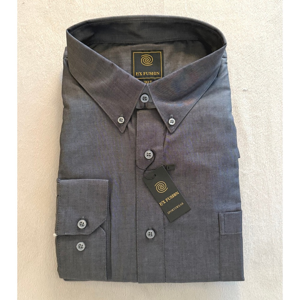 F/X Fusion Button Down Shirt Mens 3XLT Charcoal Gray Long Sleeve Tall Twill NWT